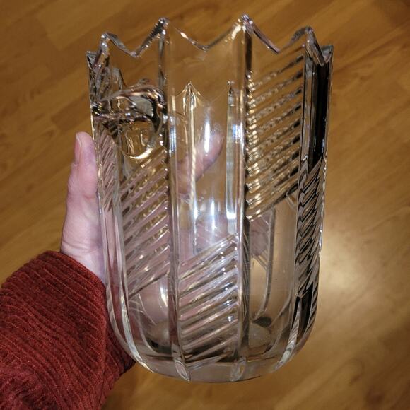 Vintage Bohemian Czech Cut Glass Ice Bucket Vase Etched Crystal 7" - Picture 6 of 11